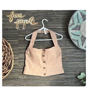 NWOT Free People ‘Is this Love’ Halter Top Pinkish Tan Medium Linen/Cotton